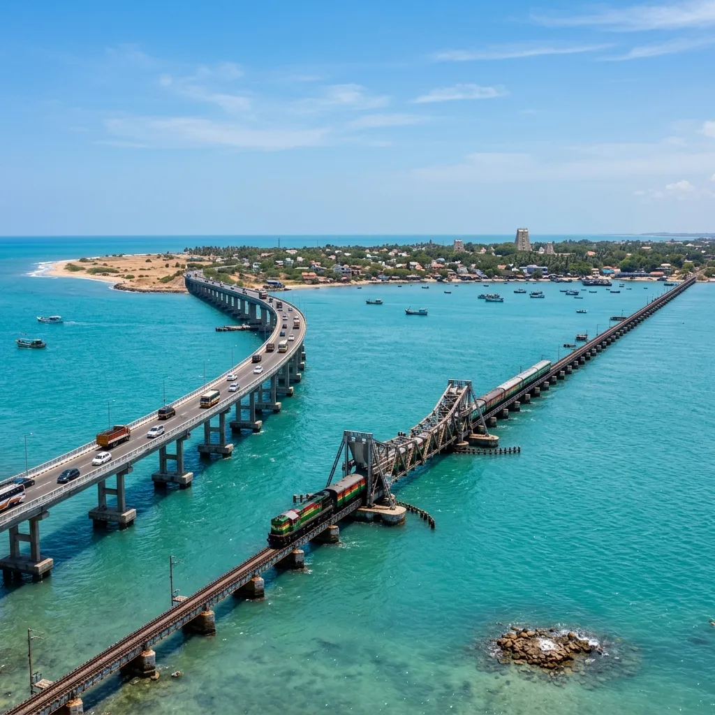 Pamban Ocean Bridge & Vertical Rail Lift